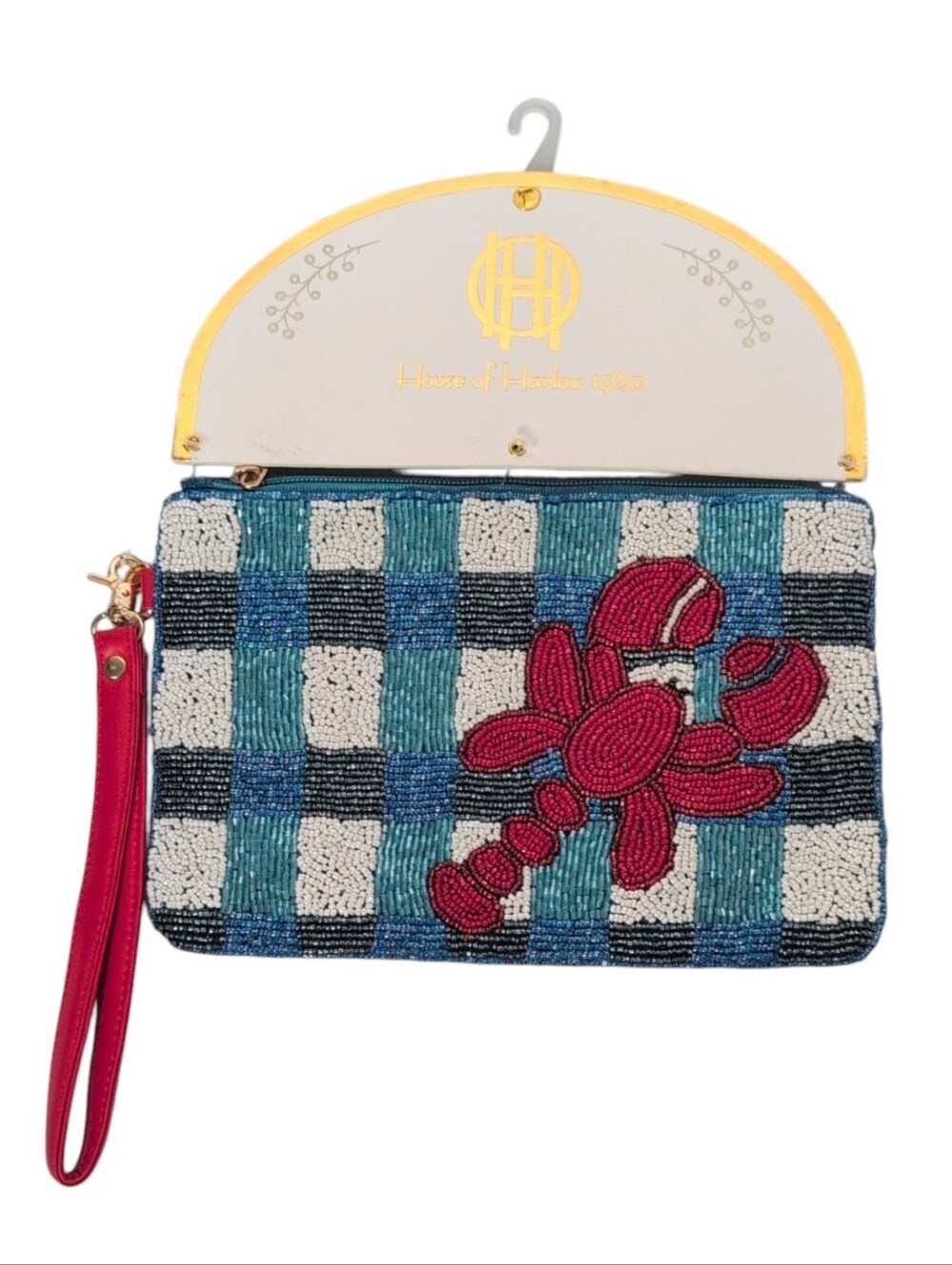House of Harlow 1960 Hand Beaded Lobster Wristlet Pouch